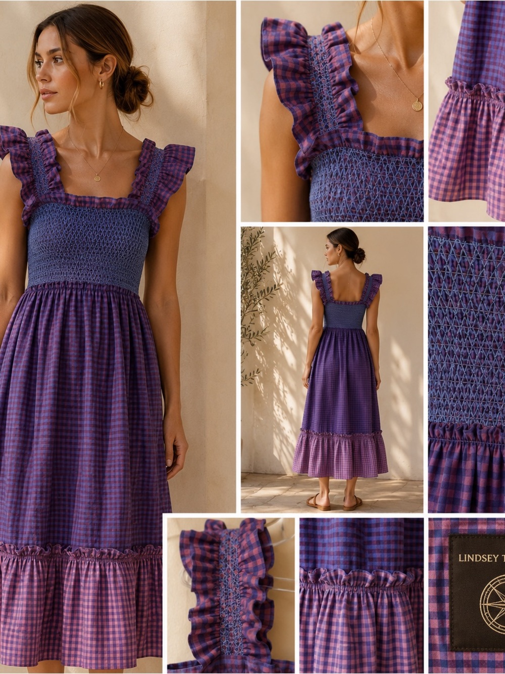 Lindsey Thornburg Queenie Smocked Gingham Midi Dress Handmade NYC Cotton Small - Picture 10 of 10